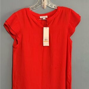Calvin Klein Red Puff Sleeve Ribbed Blouse